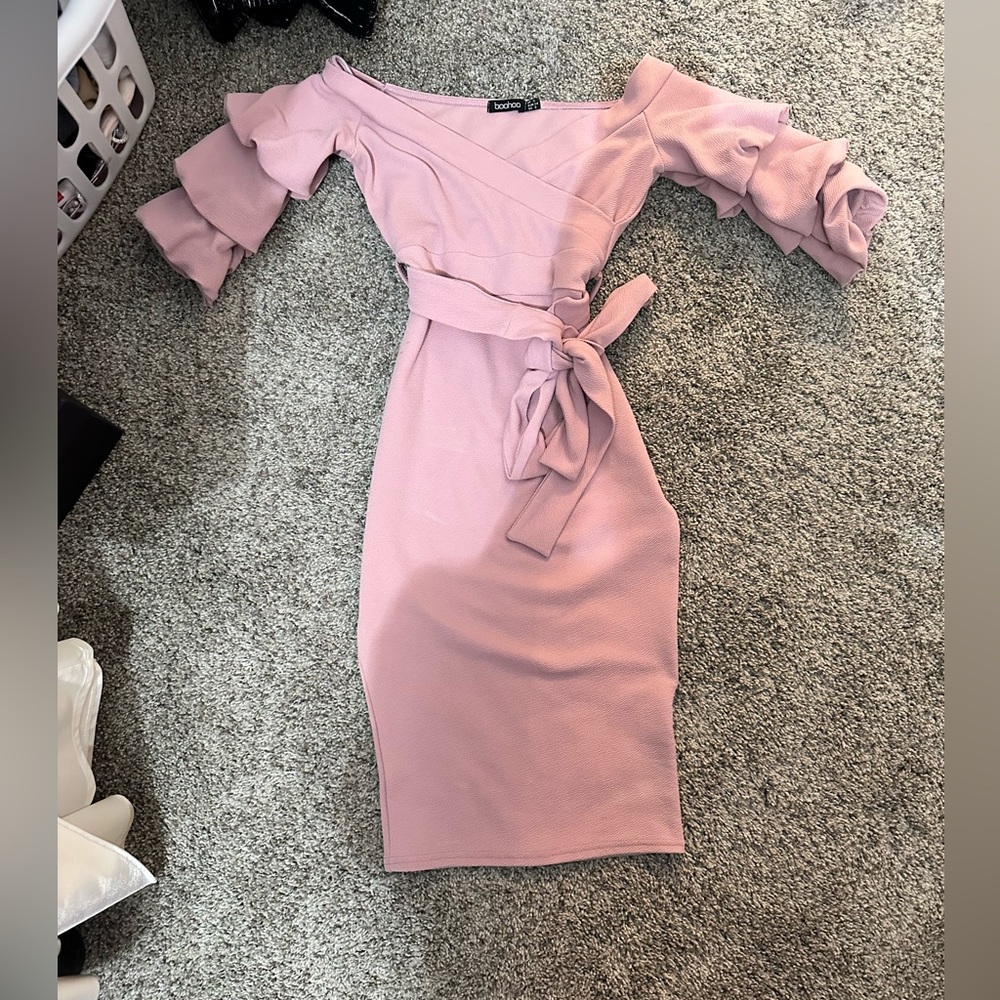 Short off the shoulder pink dress